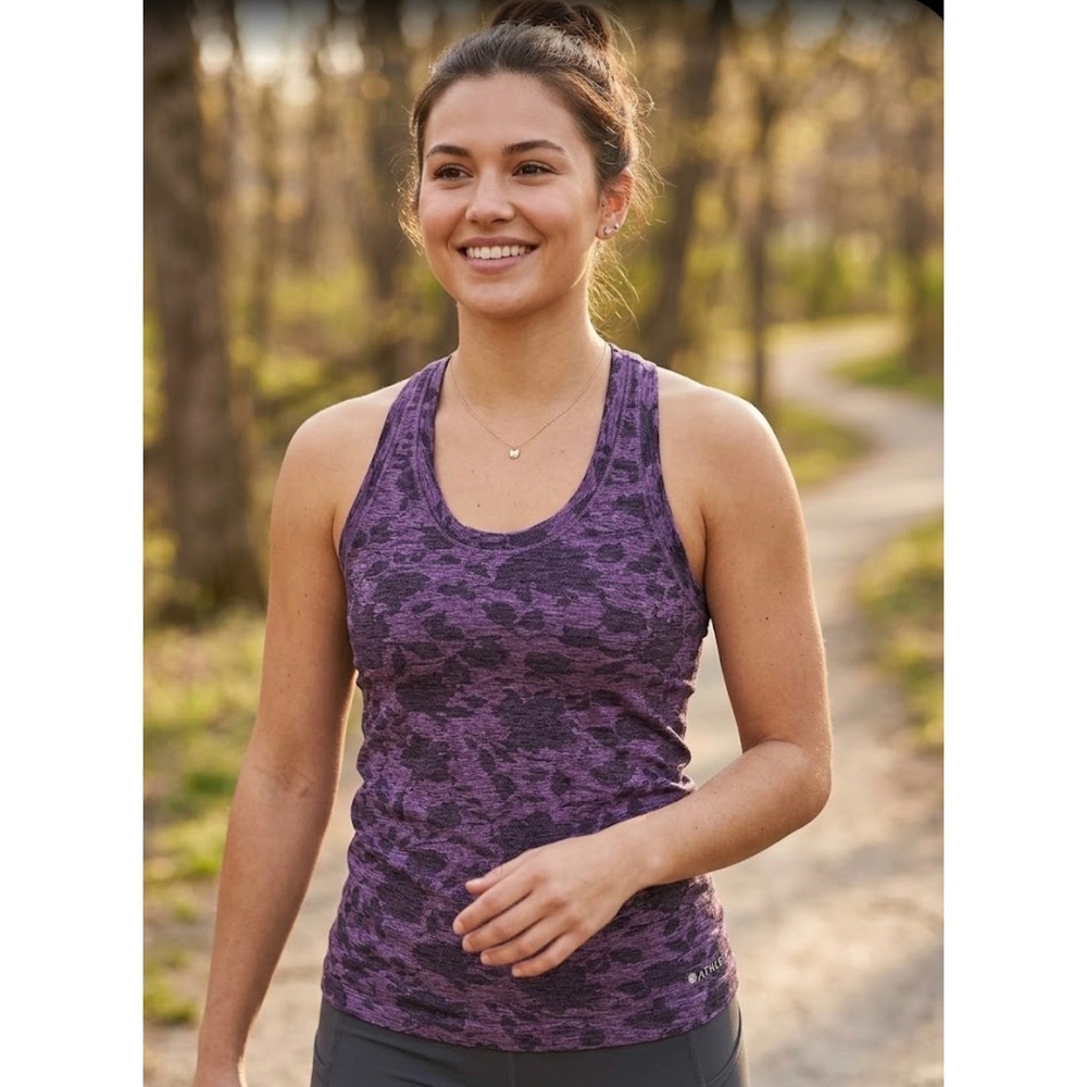 Athleta Momentum Floral Tank Purple Heather Camo Racerback Workout Top Medium